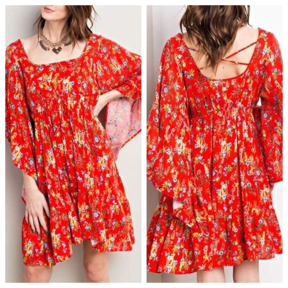 Dresses & Skirts - NWT Easel Floral Boho Sunset Vibes Red Dress